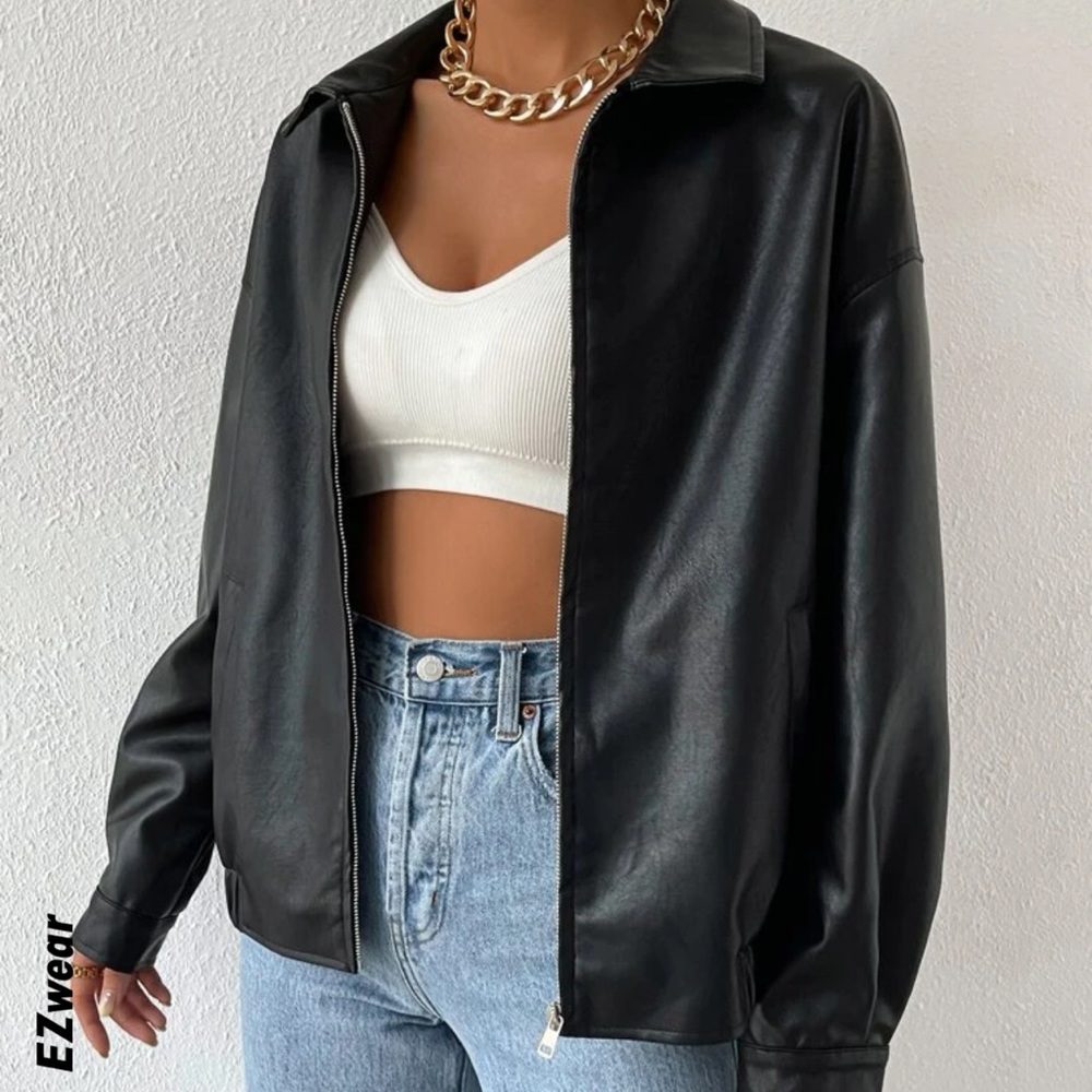 New never worn faux leather zip up jacket